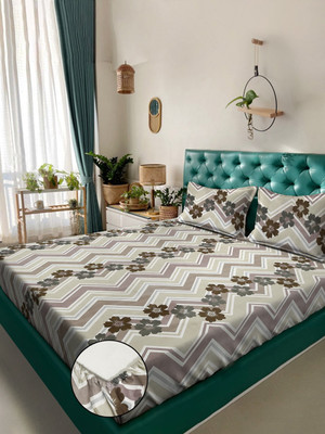 Klotthe Cotton Blend King Fitted (Elastic) 300 TC Printed Bedsheet(Pack of 1, Floral Multi)