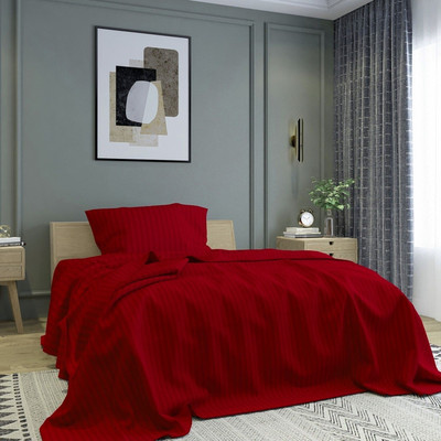 BELVOSTUM Microfiber Single Flat 280 TC Striped Bedsheet(Pack of 1, Red)
