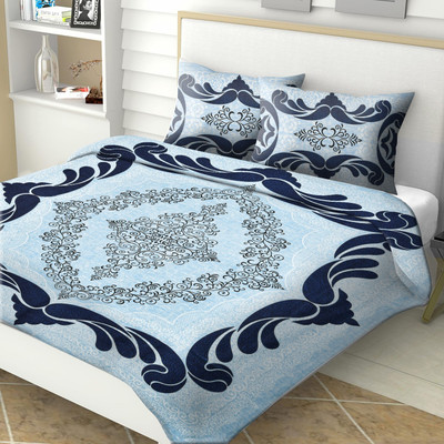 CARLTON LONDON Cotton King Flat 280 TC Printed Bedsheet(Pack of 1, Blue)