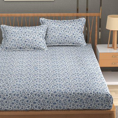 TURIYA Microfiber Double Fitted (Elastic) 180 TC Printed Bedsheet(Pack of 1, Multicolor)