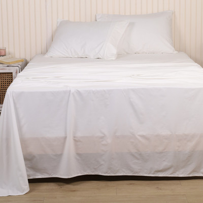 LINENWALAS 300 TC Cotton Double Solid Flat Bedsheet(Pack of 1, White)