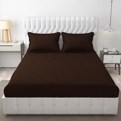 HOMETRESSA 220 TC Cotton King Solid Fitted (Elastic) Bedsheet(Pack of 1, Coffee)