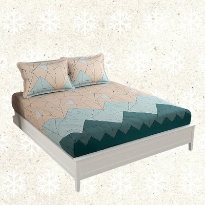 HOMYBEES 240 TC Cotton King Abstract Fitted (Elastic) Bedsheet(Pack of 1, Green)