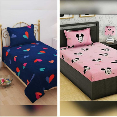 anaaya 250 TC Cotton Single Printed Flat Bedsheet(Pack of 2, Multicolor)