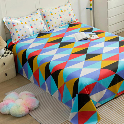 Story@home Cotton Double Flat 144 TC Printed Bedsheet(Pack of 1, Blue, Orange)