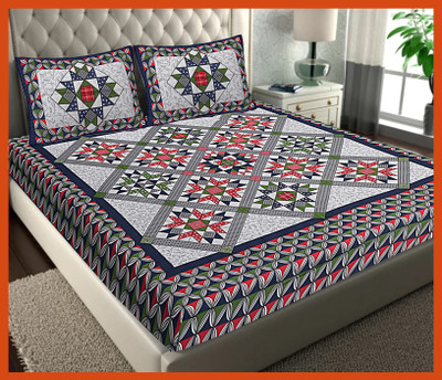 JAIPUR PRINTS Cotton Double Flat 210 TC Jaipuri Prints Bedsheet(Pack of 1, Blue)
