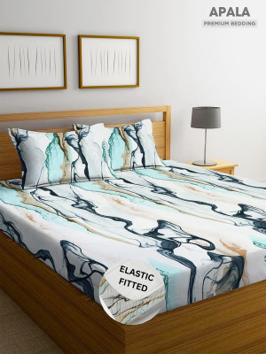 Apala 280 TC Microfiber Double, King Abstract Fitted (Elastic) Bedsheet(Pack of 1, Multicolor)