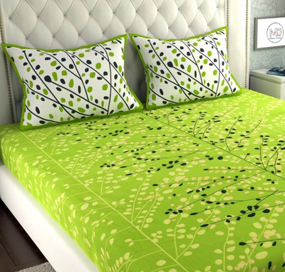 BHermosa Cotton Double Flat 144 TC Jaipuri Prints Bedsheet(Pack of 1, Green)