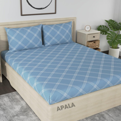Apala 280 TC Microfiber King Geometric Flat Bedsheet(Pack of 1, Blue)