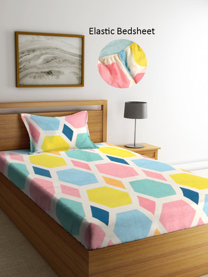 Klotthe 300 TC Polycotton Single Printed Fitted (Elastic) Bedsheet(Pack of 1, Multicolor)