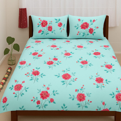 Vrindafabrico 230 TC Polyester Double 3D Printed Flat Bedsheet(Pack of 1, Sky Blue)