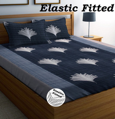 HOMYBEES 220 TC Cotton Double Abstract Fitted (Elastic) Bedsheet(Pack of 1, Multicolor8)