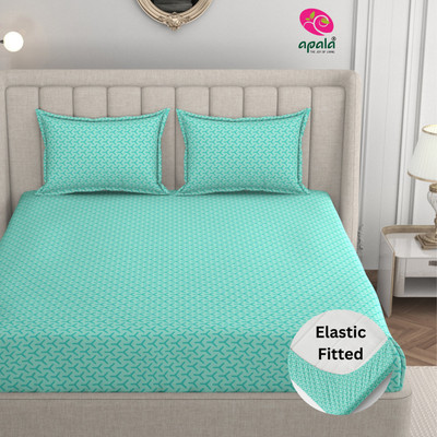 Apala 280 TC Microfiber King Self Design Fitted (Elastic) Bedsheet(Pack of 1, Aqua)