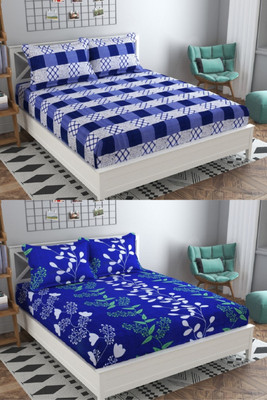 VORDVIGO 150 TC Polycotton Double 3D Printed Flat Bedsheet(Pack of 2, Multicolor)