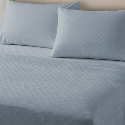 Urban Space Cotton King Flat 300 TC Checkered Bedsheet(Pack of 1, Grey, Blue)