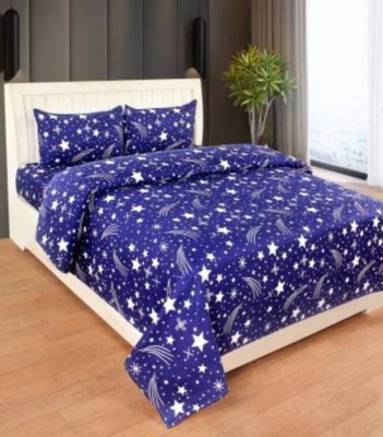 SAM GALAXY 160 TC Cotton, Microfiber Double 3D Printed Flat Bedsheet(Pack of 1, Blue)