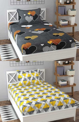 Decent Home 220 TC Microfiber Single Geometric Flat Bedsheet(Pack of 2, black and yellow)