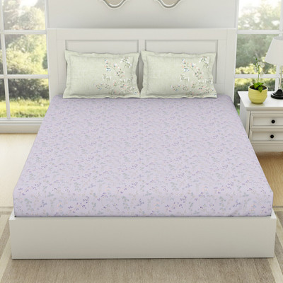 SPACES 144 TC Cotton Double Printed Flat Bedsheet(Pack of 1, ORCHID HUSH)