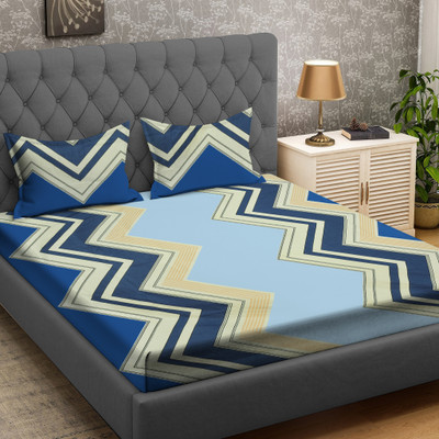 RUSTIC LINEN 144 TC Microfiber Double Printed Flat Bedsheet(Pack of 1, Blue,Yellow)
