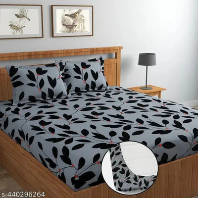 AMVY Creation 170 TC Cotton King Printed Fitted (Elastic) Bedsheet(Pack of 1, Multicolor)