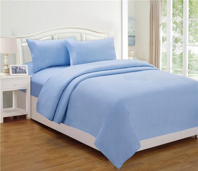Zyora Cotton Double Flat 500 TC Solid Bedsheet(Pack of 1, Blue)