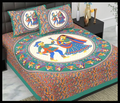JAIPUR PRINTS Cotton Double Flat 160 TC Jaipuri Prints Bedsheet(Pack of 1, Green)