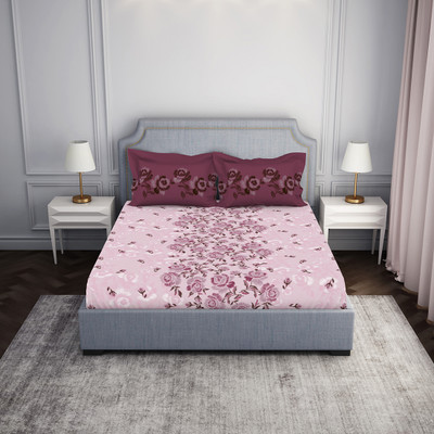 SPACES 144 TC Cotton Double Abstract Flat Bedsheet(Pack of 1, Pink)