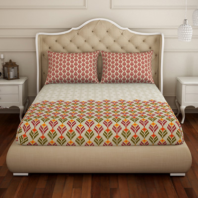 SPACES 210 TC Cotton Double Printed Flat Bedsheet(Pack of 1, Maroon)