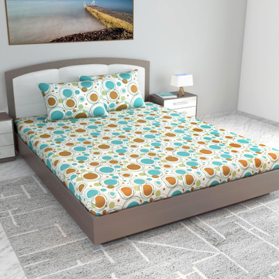 Divine Casa Cotton King Flat 144 TC Floral Bedsheet(Pack of 1, Slate White)