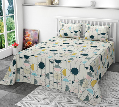 AH-DÉCOR Cotton Double Flat 240 TC 3D Printed Bedsheet(Pack of 1, Multicolor)