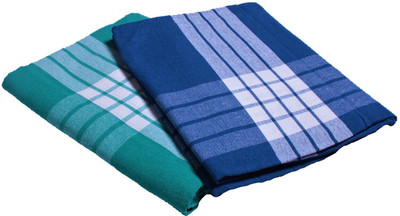 Tharunsha Elite 150 TC Cotton Single Solid Flat Bedsheet(Pack of 2, Blue, Green, Tharunsha)