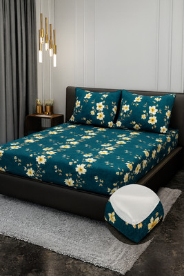 KURRY HOME FURNISHING Woolen Double Fitted (Elastic) 310 TC Geometric Bedsheet(Pack of 1, Green)