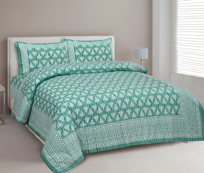 RAJDEVI JAIPUR PRINTS 351 TC Cotton King Abstract Flat Bedsheet(Pack of 1, Sea-Green)