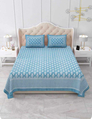 pari creations Cotton King Flat 144 TC Jaipuri Prints Bedsheet(Pack of 1, Dark Blue)