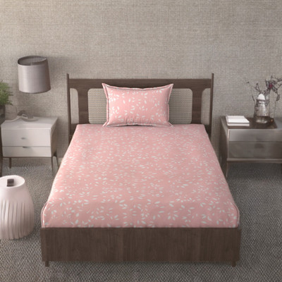 HUESPACE Cotton, Microfiber Single Flat 320 TC Printed Bedsheet(Pack of 1, Pink)