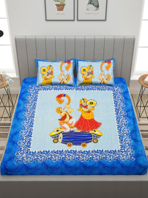 Flipkart Perfect Homes Cotton Double Flat 144 TC Printed Bedsheet(Pack of 1, Blue)