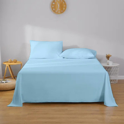 DUSTYMILLER 400 TC Microfiber Single Solid Flat Bedsheet(Pack of 1, Sky Blue)
