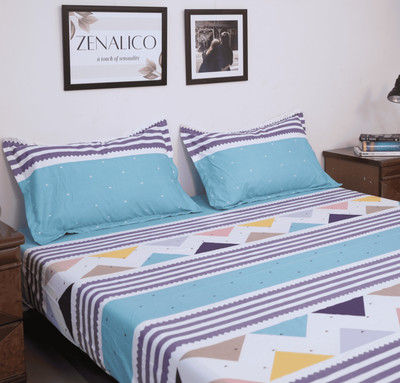 zenalico 210 TC Cotton Blend Double Abstract Flat Bedsheet(Pack of 1, Sky Blue, Triangle Pattern Bedsheet (90 x 100), Cotton, with 2 Pillow Covers)