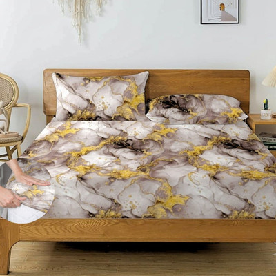 HIDECOR 280 TC Microfiber King Floral Fitted (Elastic) Bedsheet(Pack of 1, Grey)