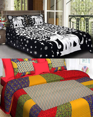 PALANG SHOBHA Cotton Double Flat 144 TC Jaipuri Prints Bedsheet(Pack of 2, MULTY COLOR)
