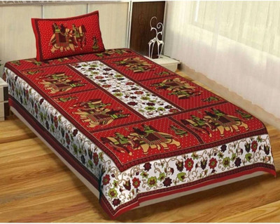 KAANY FAB Cotton Single Flat 144 TC Jaipuri Prints Bedsheet(Pack of 1, Multicolor)