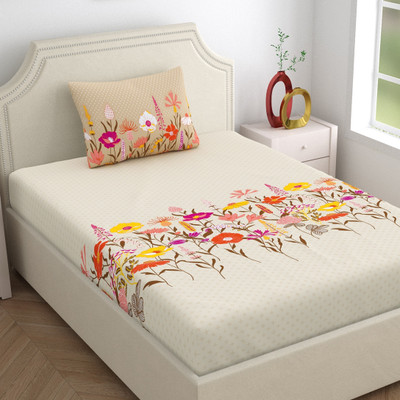 Home Ecstasy Cotton Single Flat 140 TC Floral Bedsheet(Pack of 1, Frost Petal)