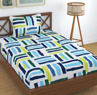 CLOVIS KRAFTS Microfiber Single Fitted (Elastic) 240 TC Printed Bedsheet(Pack of 1, White)