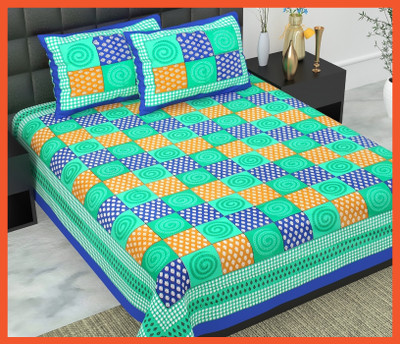 JAIPUR PRINTS Cotton Double Flat 240 TC Jaipuri Prints Bedsheet(Pack of 1, Blue)