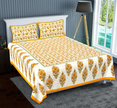 NERICS Cotton King Flat 350 TC Floral Bedsheet(Pack of 1, Yellow)