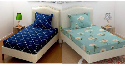 AUSIEE 160 TC Polycotton Single Printed Flat Bedsheet(Pack of 2, Multicolor)