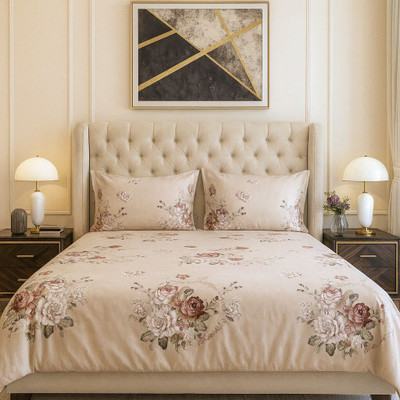 ELEGANT WEAVERS Microfiber Double Flat 144 TC Printed Bedsheet(Pack of 1, Pearl)