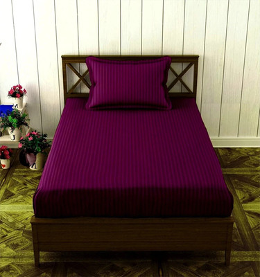 HOMYBEES Cotton Single Flat 210 TC Striped Bedsheet(Pack of 1, Wine)