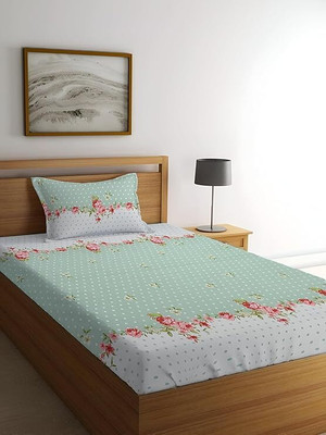 Nt@ub 200 TC Cotton Single Printed Flat Bedsheet(Pack of 1, Green Dot)