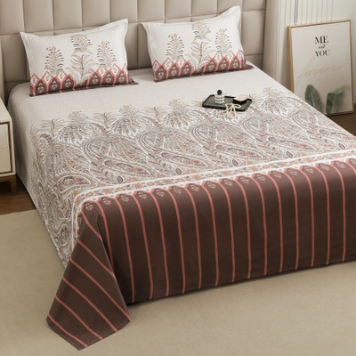 Story@home Cotton King Flat 240 TC Printed Bedsheet(Pack of 1, Brown, Pink)